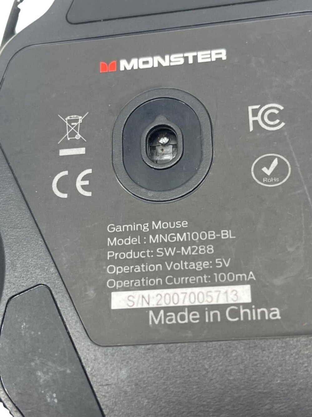 Monster MNGM100B-BL Wired USB Gaming Mouse Black Adjustable DPI A364